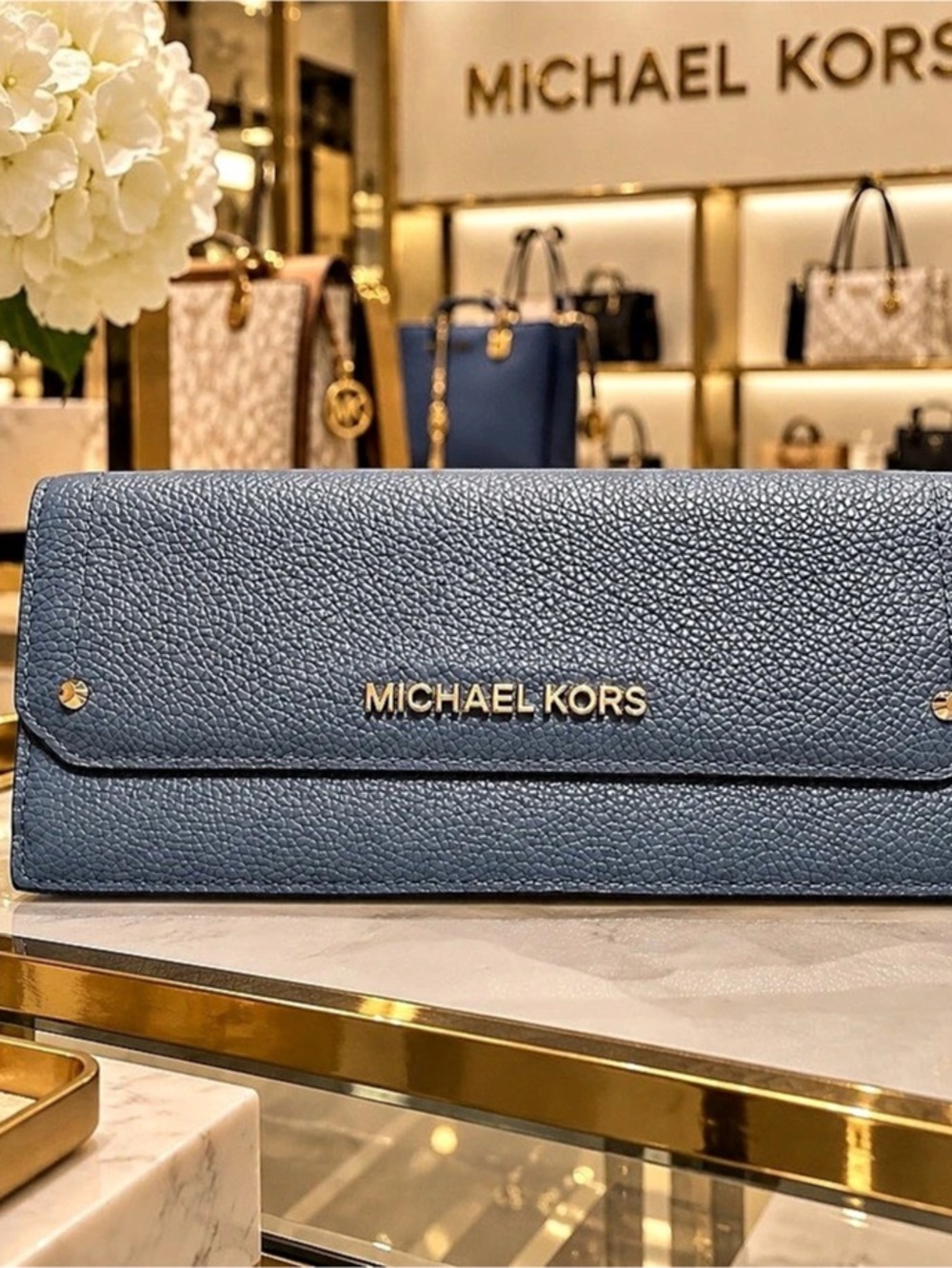 Michael Kors Jet Set Travel Continental Wallet Leather Wallet in Blue NWT